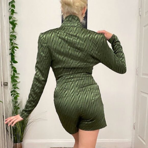 Retrofete Stripped Jana Romper Single Button Long Sleeve Size XS Green - Picture 14 of 16